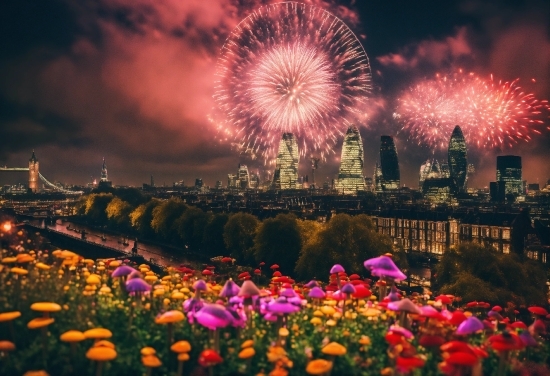 Sky, Flower, Cloud, Fireworks, Atmosphere, Plant