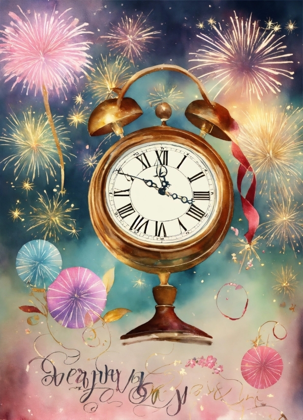 Fireworks, Cartoon, Organism, Clock, Pink, Art