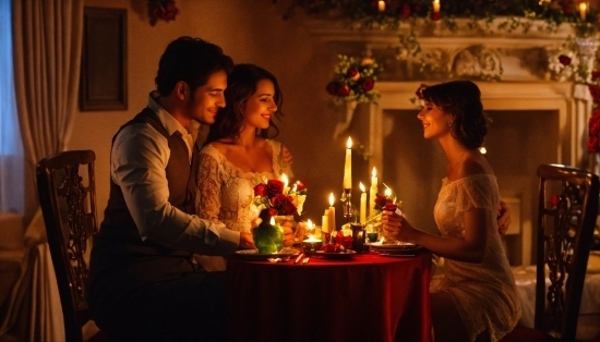 Candle, Table, Tableware, Temple, Chair, Tie