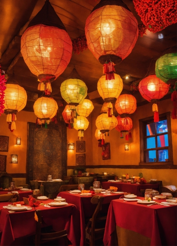 Table, Furniture, Light, Decoration, Lantern, Orange