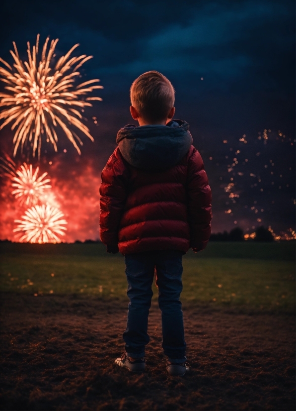 Jeans, Sky, Atmosphere, Cloud, Light, Fireworks