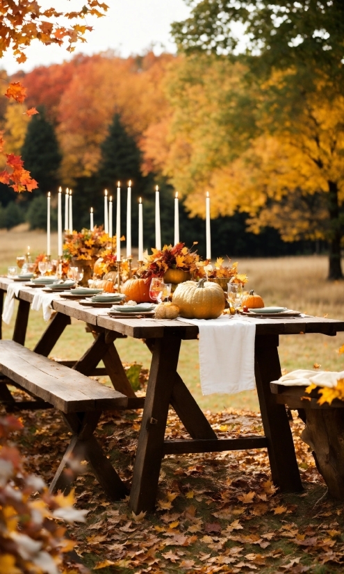 Table, Candle, Tree, Botany, Orange, Plant