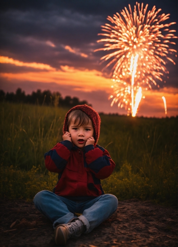 Jeans, Sky, Cloud, Plant, Fireworks, Light