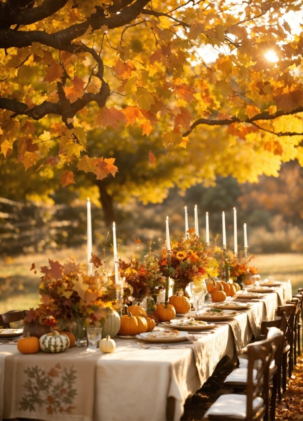 Table, Tableware, Plant, Light, Orange, Candle