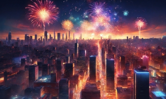 Skyscraper, Building, Sky, Atmosphere, Fireworks, World