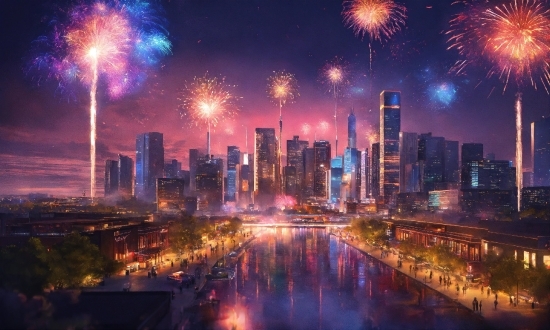 Skyscraper, Atmosphere, Fireworks, Building, Sky, World