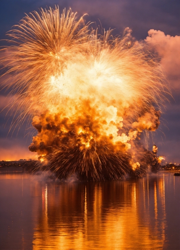 Water, Fireworks, Sky, Cloud, Lake, Body Of Water