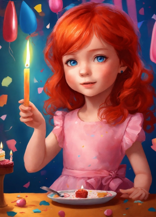 Hair, Eyelash, Dress, Doll, Pink, Candle