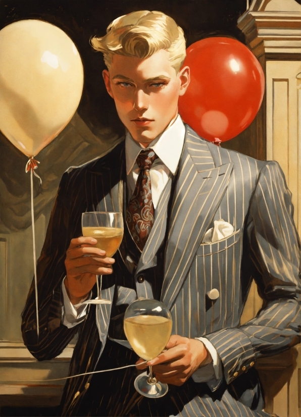 Tableware, Stemware, Tie, Gesture, Balloon, Suit