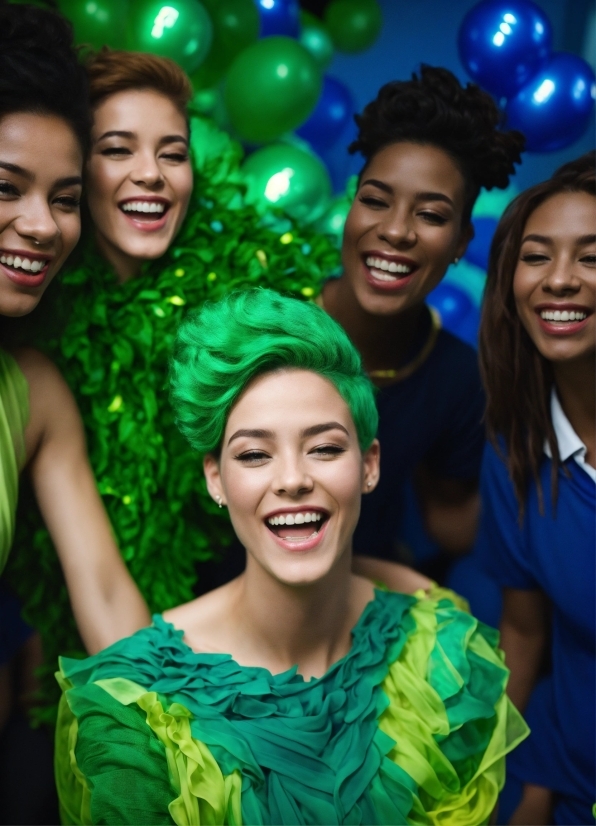 Smile, Head, Hairstyle, Green, Eye, Blue