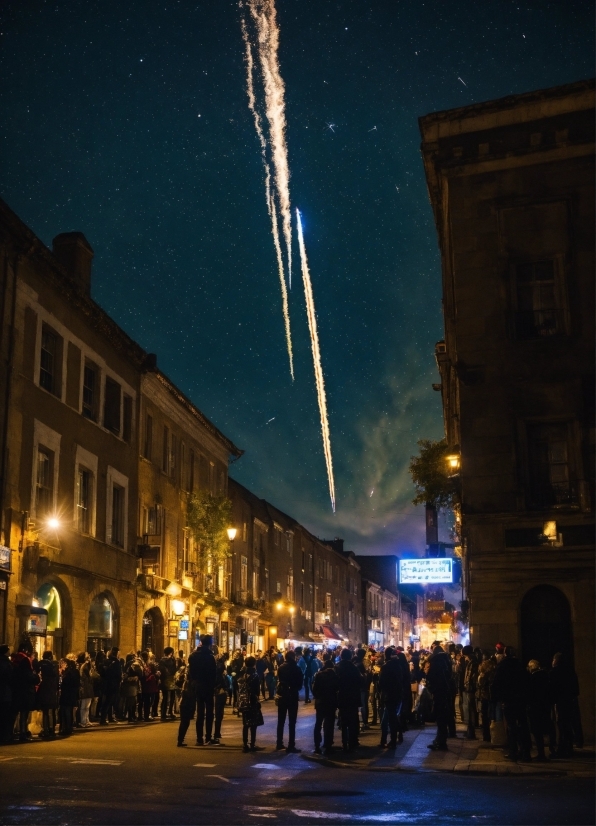 Sky, Building, Black, Fireworks, Window, City