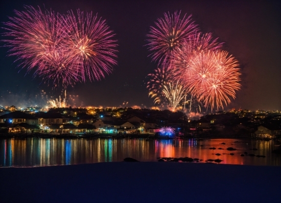 Water, Fireworks, Light, Sky, Lake, Lighting