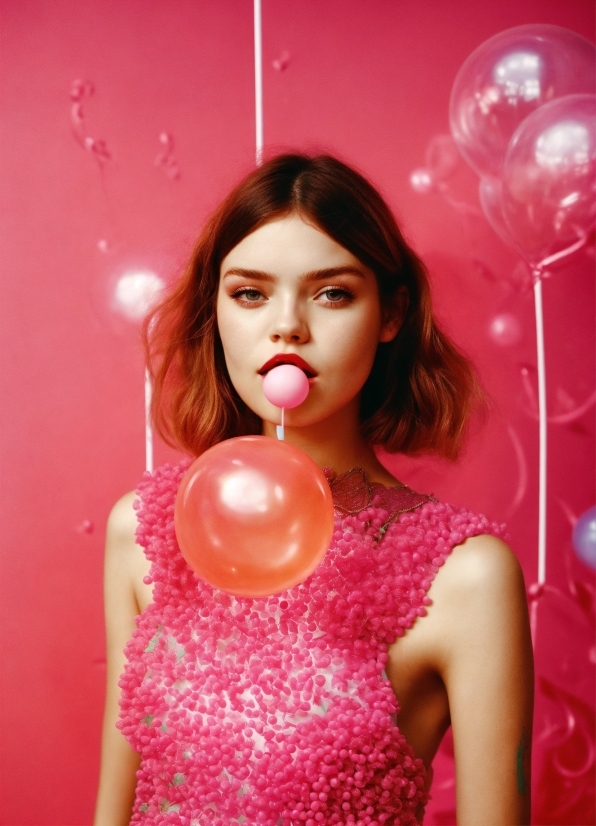 Lip, Hairstyle, Shoulder, Flash Photography, Happy, Pink