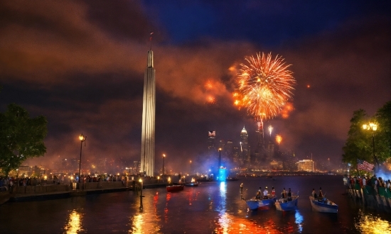 Water, Sky, Fireworks, Building, Nature, Cloud