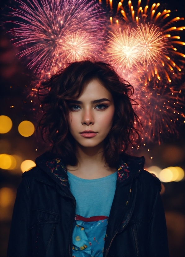 Outerwear, Photograph, Fireworks, Light, Blue, Flash Photography