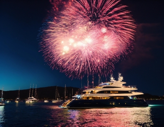 Water, Boat, Sky, Watercraft, Fireworks, Light