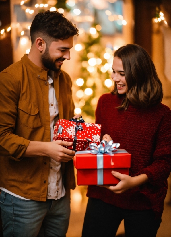 Clothing, Jeans, Smile, Happy, Interaction, Red