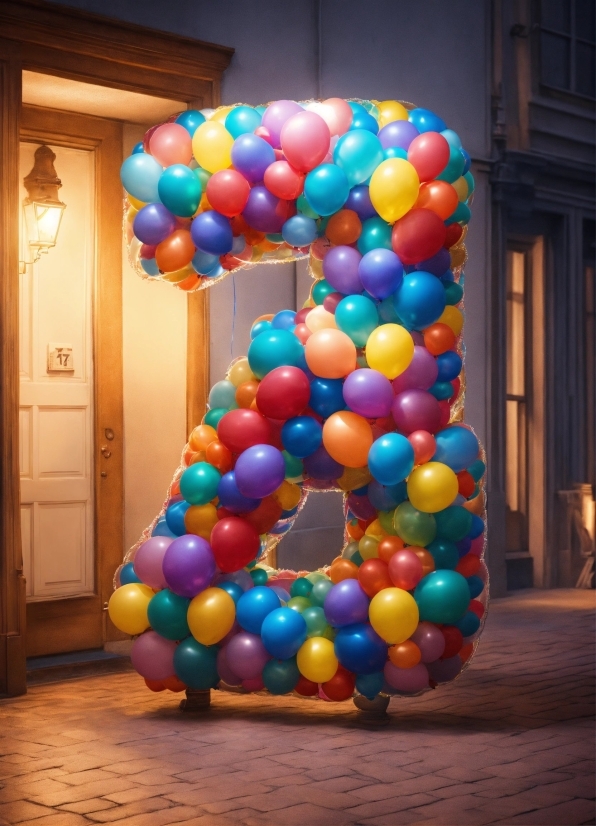 Plant, Blue, Balloon, Orange, Window, Door