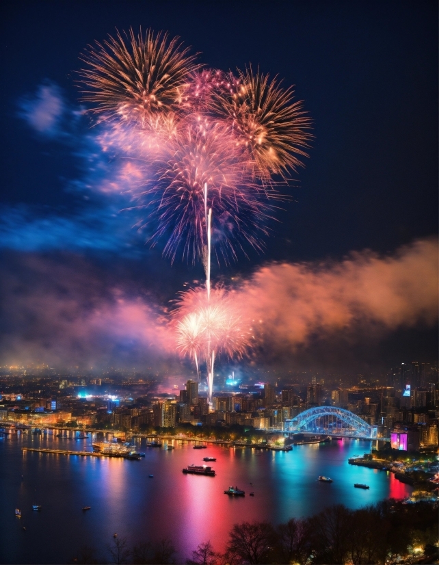 Fireworks, Sky, Water, Light, Nature, World