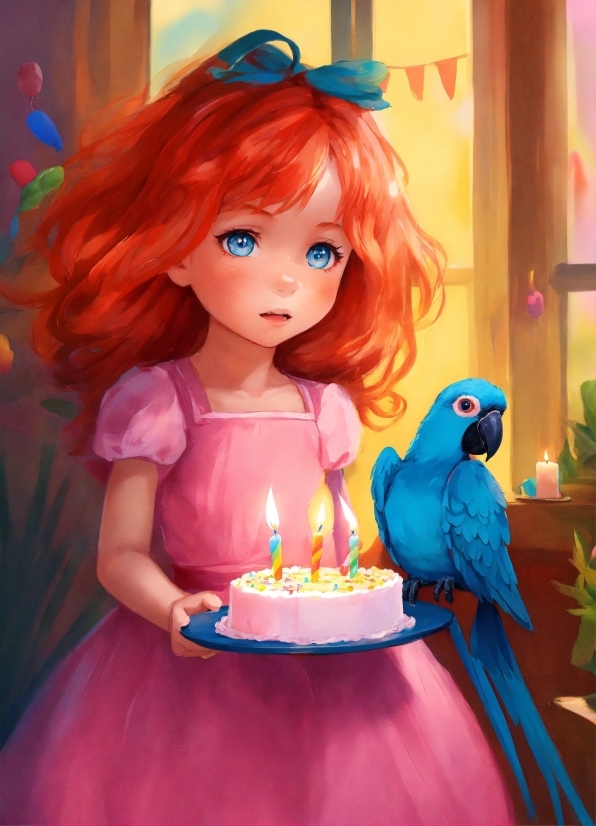 Bird, Purple, Blue, Candle, Dress, Doll