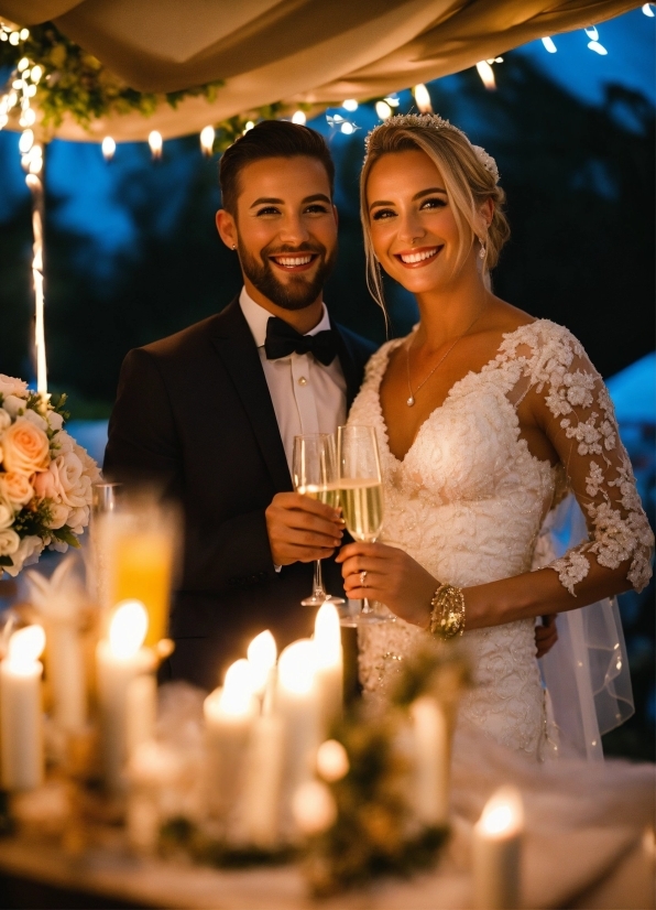 Smile, Photograph, Tableware, Candle, Bride, Human