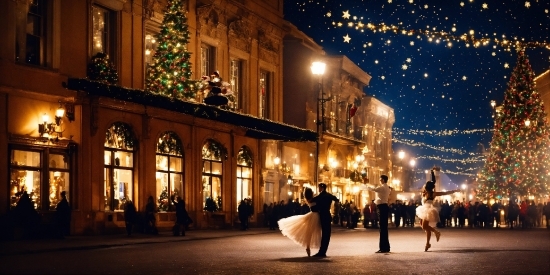 Christmas Tree, Building, Window, Light, Sky, Lighting