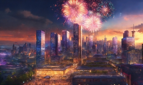 Sky, Skyscraper, Building, Fireworks, Atmosphere, Daytime