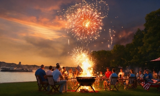 Sky, Fireworks, Photograph, Cloud, Nature, Water