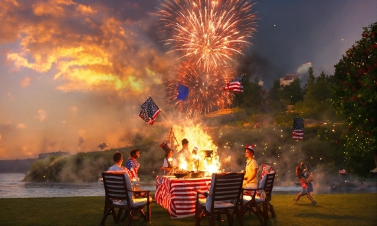 Sky, Fireworks, Cloud, Furniture, Nature, Table