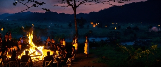 Sky, Tree, Bonfire, Heat, Landscape, Dusk