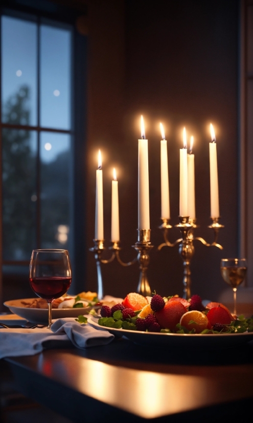 Tableware, Candle, Furniture, Table, Food, Stemware