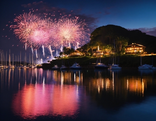 Water, Atmosphere, Sky, Fireworks, Light, Lighting