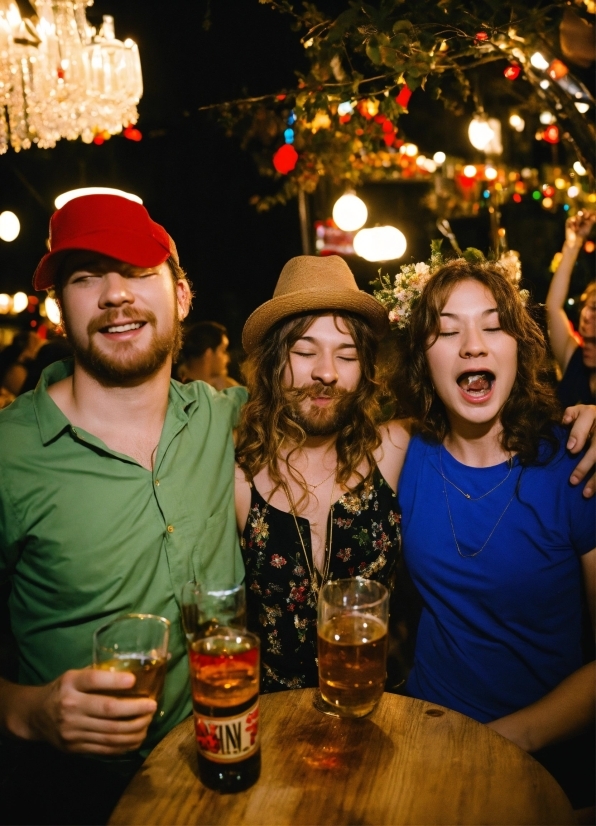 Smile, Tableware, Table, Drinkware, Beard, Beer