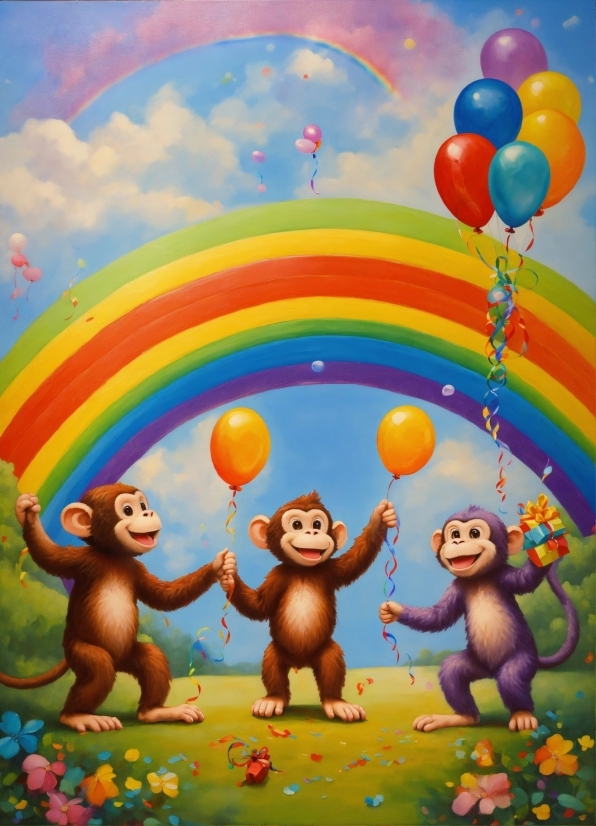 Rainbow, Sky, Cloud, Primate, Facial Expression, Ecoregion