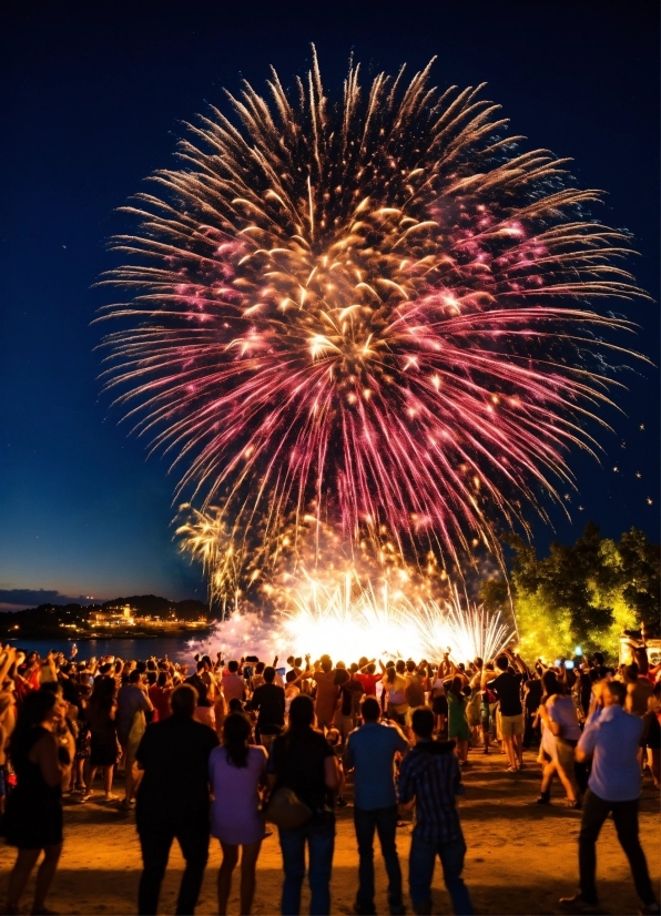 Sky, Fireworks, Photograph, Light, Black, Lighting