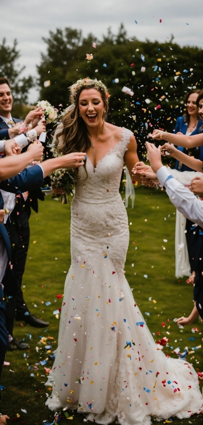 Plant, Hairstyle, Smile, Water, Wedding Dress, Dress