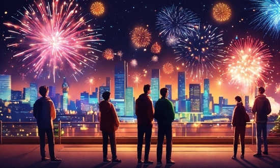 Trousers, Fireworks, World, Light, Skyscraper, Building