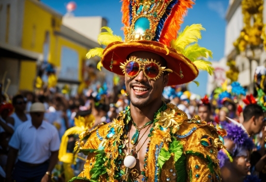 Smile, Sunglasses, Temple, Hat, Yellow, Headgear