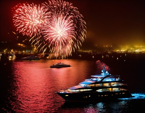 Water, Boat, Fireworks, Watercraft, Light, Sky