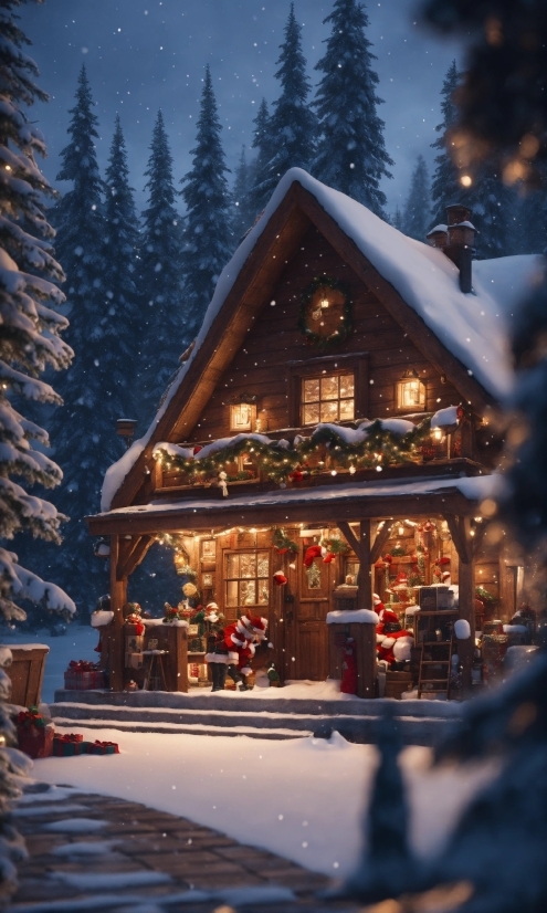 Snow, Sky, Window, Plant, Tree, Building