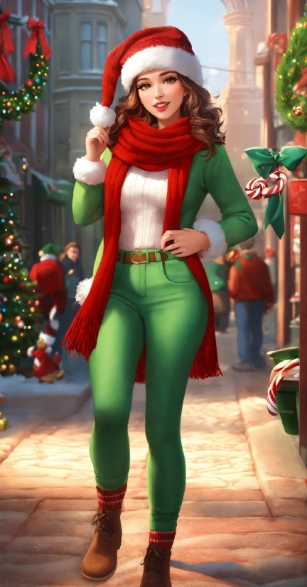 Green, Sleeve, Christmas Tree, Thigh, Fashion Design, Beauty