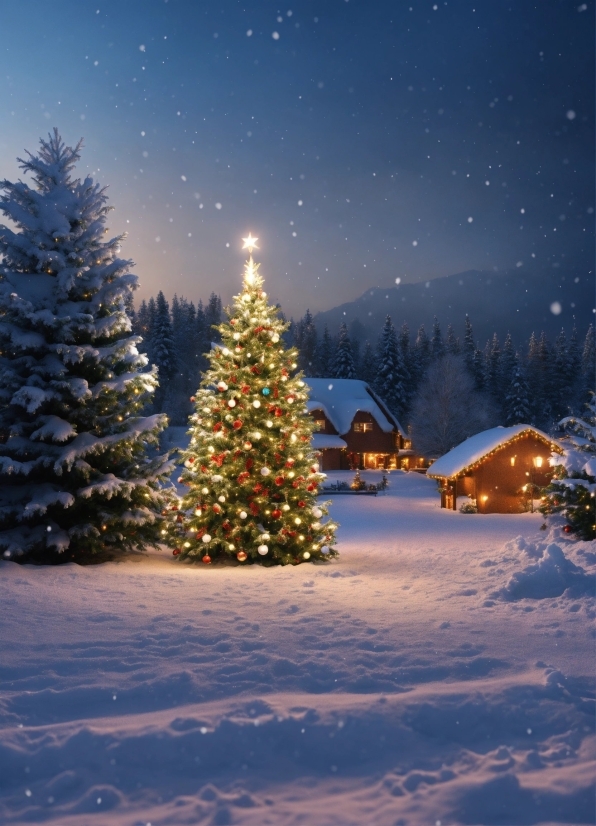 Sky, Christmas Tree, Snow, Plant, World, Light