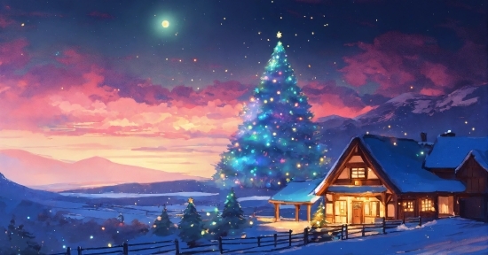 Sky, Atmosphere, Christmas Tree, Snow, Light, World