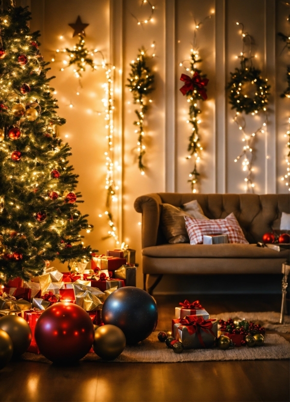 Christmas Tree, Light, Couch, Christmas Ornament, Lighting, Interior Design