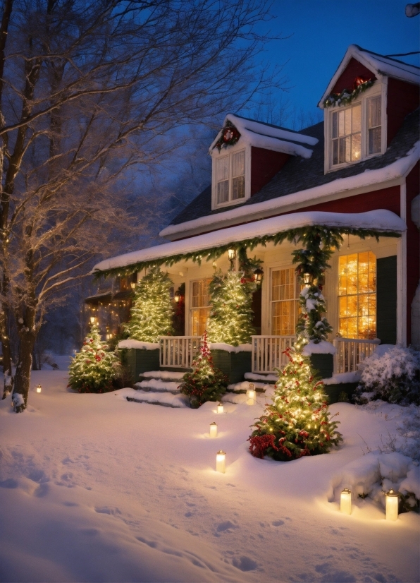 Plant, Window, Snow, Building, Sky, Tree