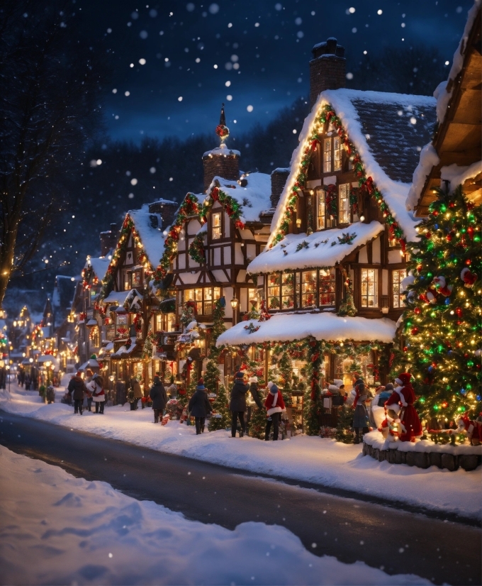 Snow, Christmas Tree, Building, Sky, World, Window