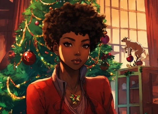 Jheri Curl, Fun, Red, Plant, Christmas Tree, Happy