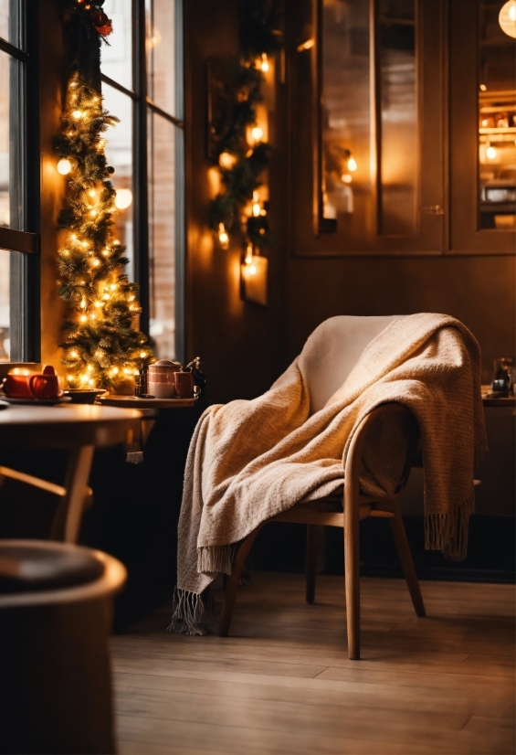 Table, Interior Design, Christmas Tree, Architecture, Wood, Building