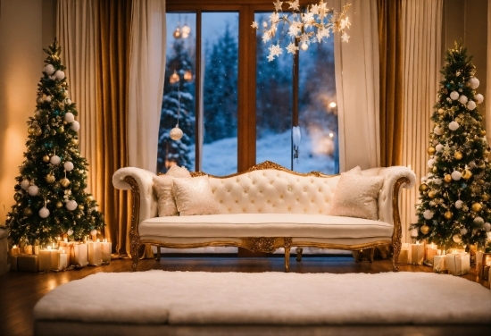 Furniture, Window, Christmas Tree, Couch, Light, Decoration