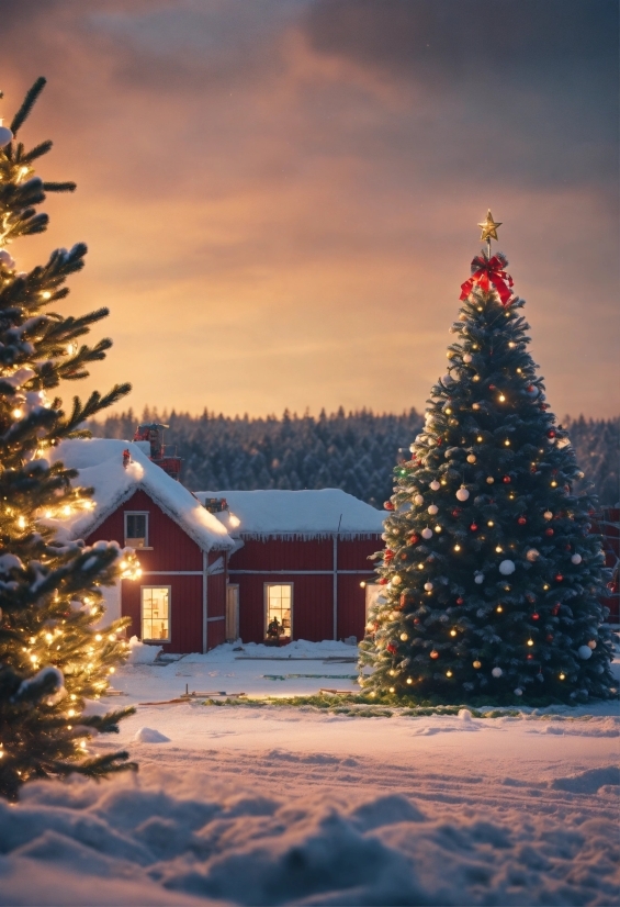 Sky, Snow, Cloud, Christmas Tree, Plant, Light